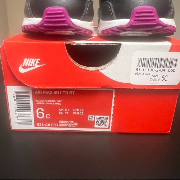 Nike Air Max 90 LTR BT Black/Metallic Dark Grey/Blue/Aurora; Size: 6C (Toddler) - Picture 7 of 7